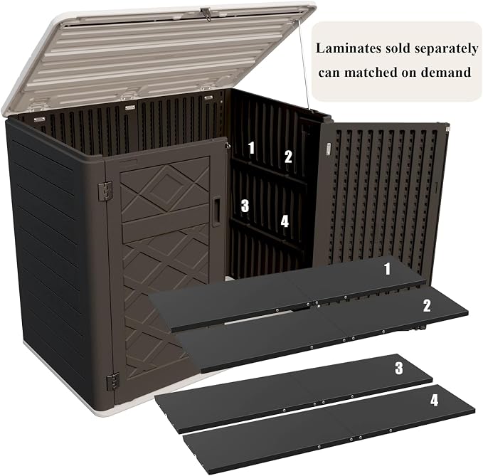 ZZM Large Outdoor Storage Shed, 48 Cu Ft Resin Versatile Storage Cabinet for Patio Accessories, Trash Cans & Garden Tools, Durable Horizontal Storage Box with Lockable Lid (Black) - Image 7