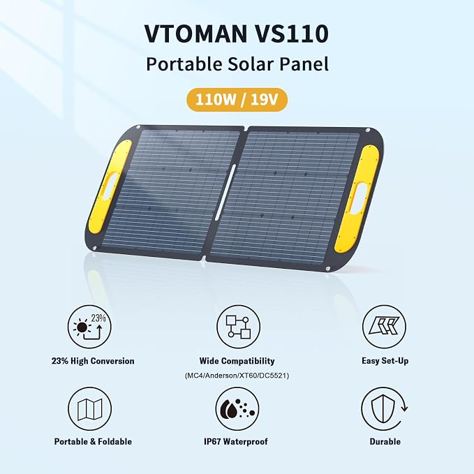 VTOMAN Jump 600X Portable Power Station with 110W Solar Panel, 600W/299Wh LiFePO4 Battery Solar Generator, 1200W AC Outlet, PD 60W USB-C, 3x Regulated 12V/10A DC for RV, Outdoor Camping, Home Backup - Image 7