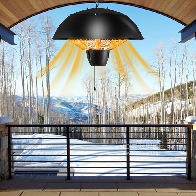 Tangkula 1500W Hanging Patio Heater, Electric Ceiling Mounted with Adjustable Chain Length & Pull Switch, Indoor Outdoor Waterproof Outdoor Heater for Garage, Balcony, Courtyard