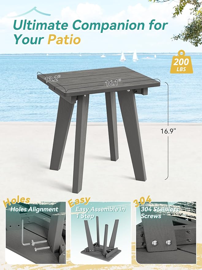 Outdoor Side Table, HDPE Weather Resistant Small Patio Table for Porch and Balcony, 200 LBS Capacity Heavy Duty Small Outdoor Table for Backyard and Pool, Easy Maintenance, Dark Gray - Image 3