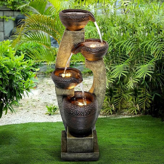40” H Modern Outdoor Fountain - 4 Crocks Outdoor Garden Fountains with Contemporary Design for Garden, Patio, Deck, Porch, Backyard and Home Art Decor