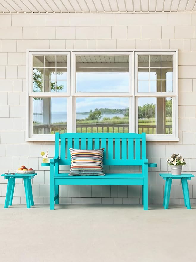 Outdoor Side Table, HDPE Weather Resistant Small Patio Table for Porch and Balcony, 200 LBS Capacity Heavy Duty Small Outdoor Table for Backyard and Pool, Easy Maintenance, Aruba Blue - Image 6
