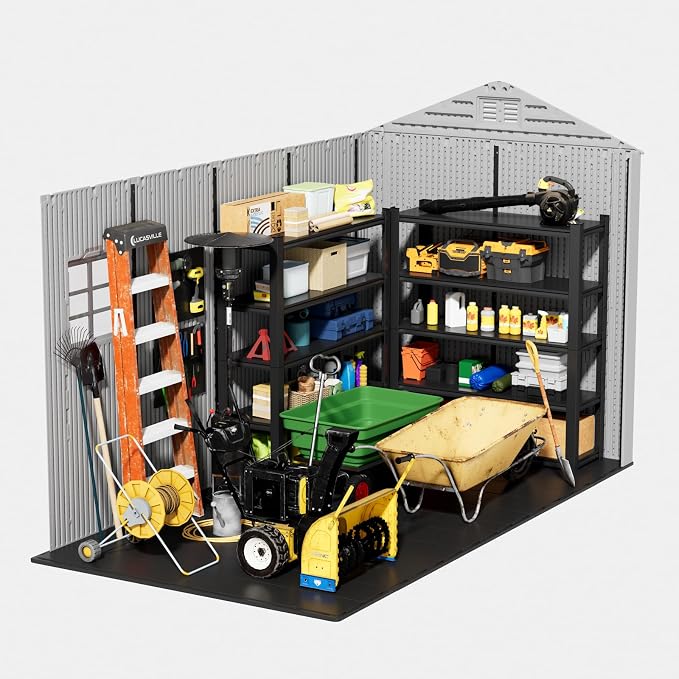 ZZM Outdoor Storage Shed 6x11 Ft, All-Weather Resistant Resin Garden Sheds & Outdoor Storage Clearance with Floor and Windows, Double-Layer Plastic Tool Shed for Backyard, Patio & Lawn (Gray) - Image 6