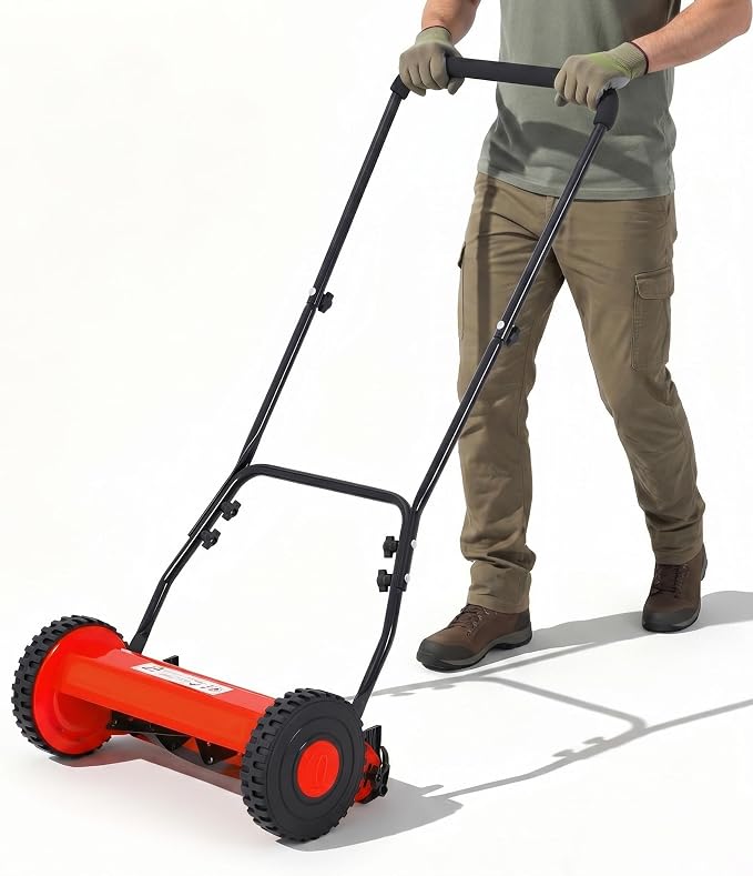 14" Push Lawn Mower, Manual Hand Push Lawn Mower Without Grass Catcher, Lightweight & Portable Walk-Behind Mower for Small Yards, Garden & Patio by GarveeTech