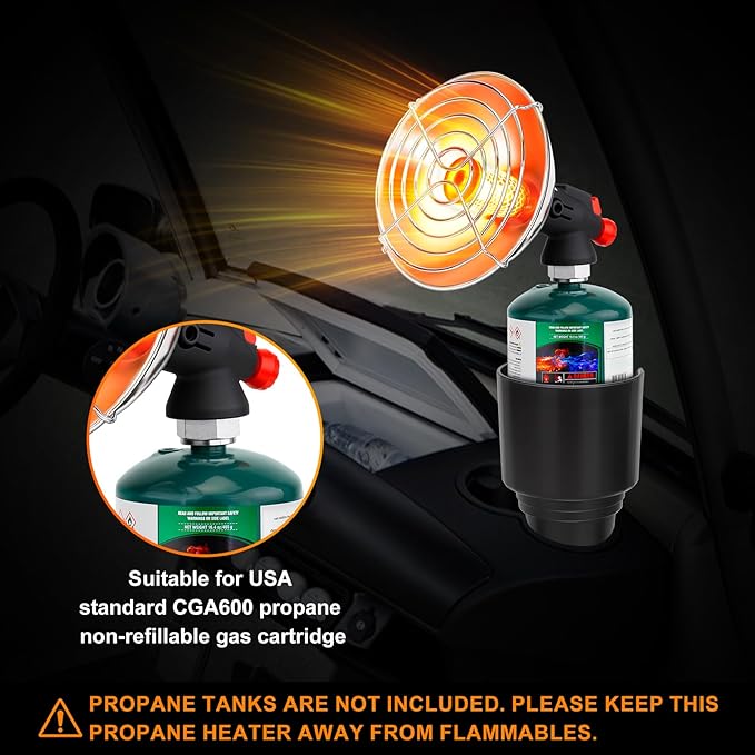 Golf Cart Heater, Portable Propane Heater with Cup Holder Fits Most Golf Cart Accessories Car, Safe Camping Tent Heaters Cordless with Electronic Ignition, Control Valve, Winter outdoor Heating Helper
