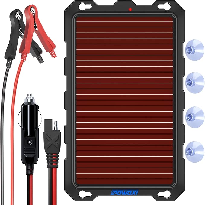 POWOXI 3.3W-Solar-Battery-Trickle-Charger-Maintainer -12V Portable Waterproof Solar Panel Trickle Charging Kit for Car, Automotive, Motorcycle, Boat, Marine, RV, Trailer, Powersports, Snowmobile, etc. by POWOXI
