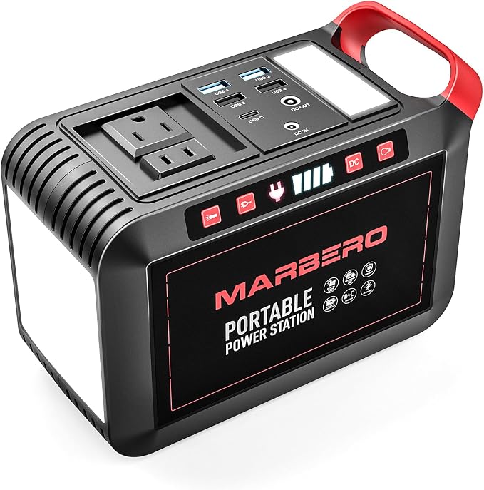 MARBERO 200W Portable Power Station 148Wh Camping Solar Generator Laptop Power Bank with AC Outlet 110V, DC, USB QC3.0, LED Flashlights for CPAP Home Outdoor Trip Emergency Backup by MARBERO