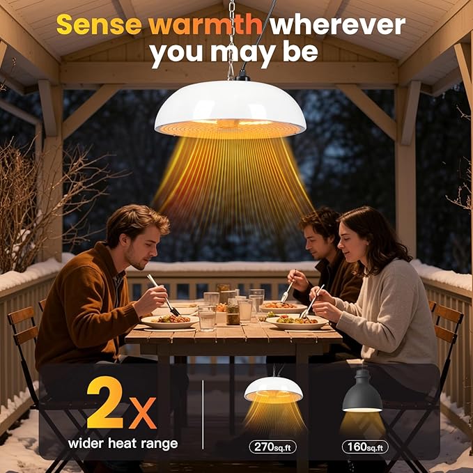 1500W Electric Hanging Patio Heater, 3S Instant Heat, Ceiling-Mounted Outdoor Heater with Quiet Operation, Overheat Protection, IP55 Waterproof for Patio, Balcony & Garage,white