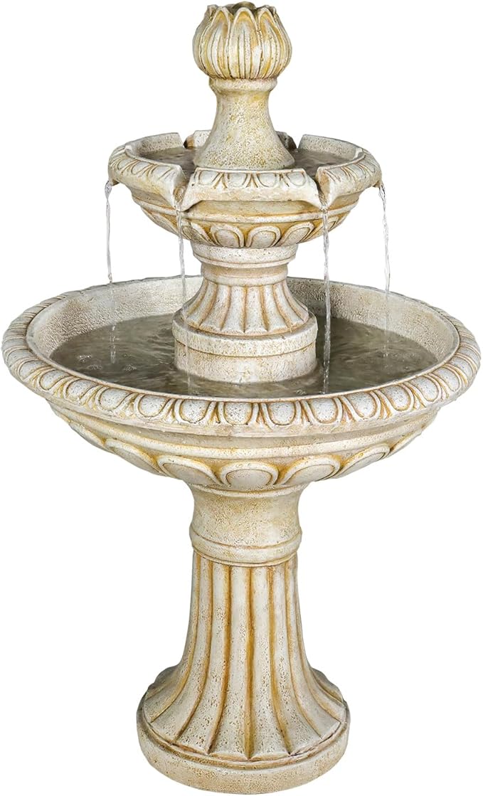 SunJet 40.5" High 3-Tiers Modern Concrete Outdoor Water Fountain - Round Large Outdoor Fountains and Waterfalls for Garden, Patio, Yard, and Deck Decor, Featuring Natural Stone Look (Ivory, 40.5 inch)