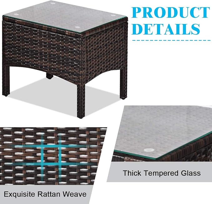 Tangkula 3 Piece Wicker Chairs with Glass Top Coffee Table, Thick Cushions, All Weather Garden Lawn Poolside Backyard Porch Outdoor Patio Furniture Set for 2 (Turquoise)