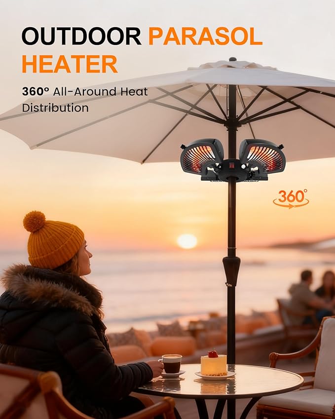 Star Patio Outdoor Heater, Electric Parasol Heater, Umbrella Patio Heater with 3 Heat Levels, 1500W Instant Heating, Tip-Over & Overheat Protection, Infrared Patio Heater, ZHQ2027-P