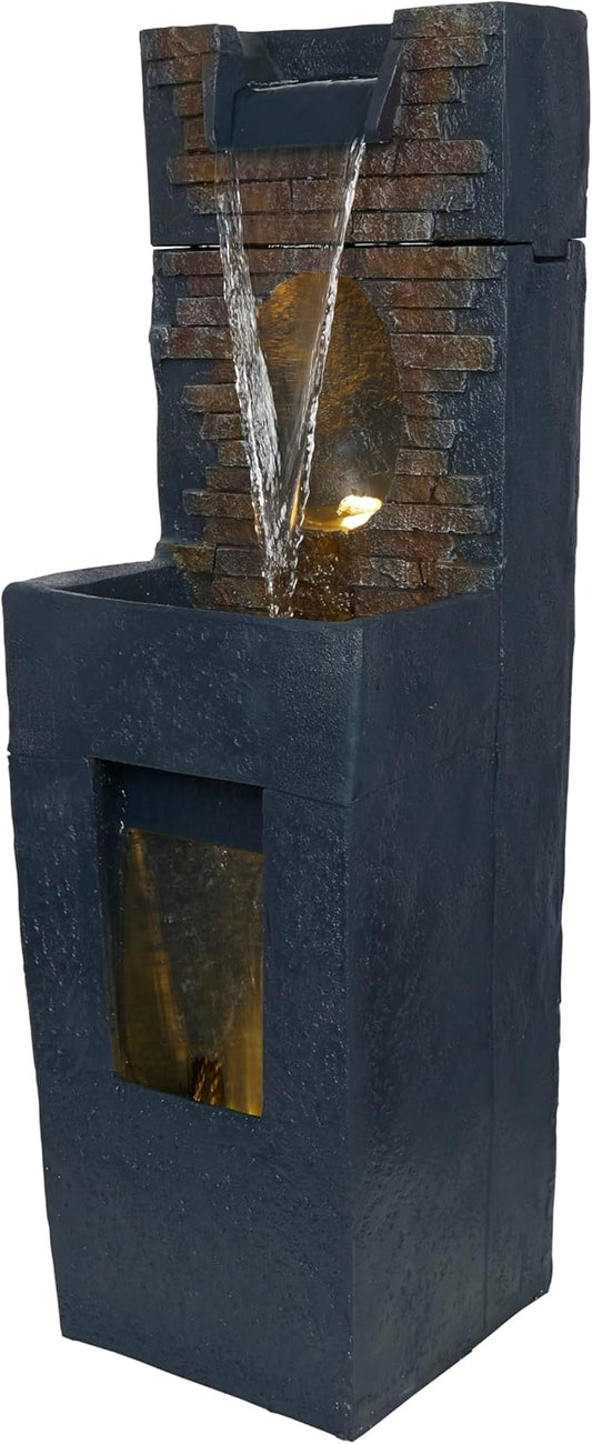 Alpine Corporation TZL398 40" Stone Wall Cascading Fountain with LED Lights, Elegant Outdoor Water Feature for Garden, Patio, Backyard & Home Decor, Relaxing Waterfall Fountain, Gray