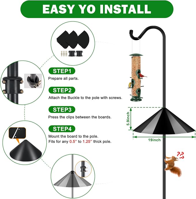 FEED GARDEN 92’’ Bird Feeder Pole Squirrel Proof 1 Pack, Adjustable Tall Shepherds Hooks for Outdoor with 7 Prongs Base, Heavy Duty Shepherd Hook with Baffles, Pole for Bird Feeder, Plant Baskets - Image 7