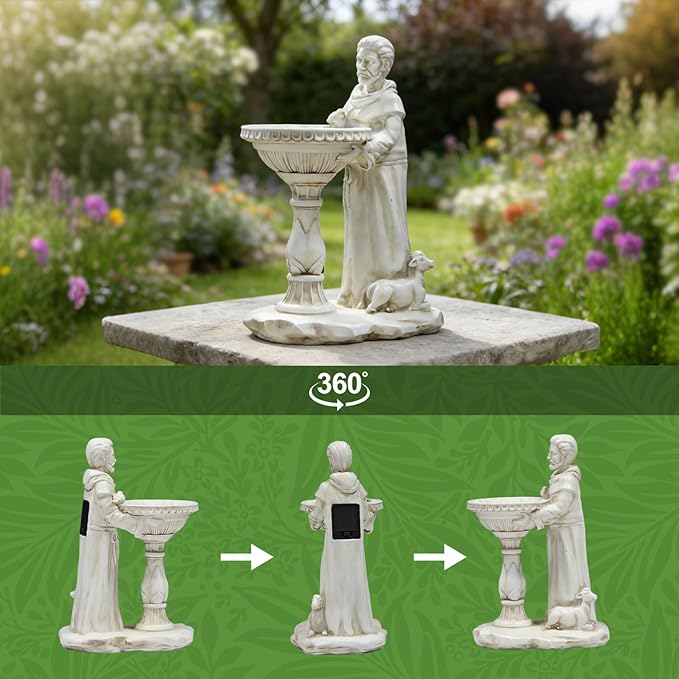 St Francis Garden Statue Outdoor Solar Garden Decor Resin Colorful Lights St Francis Statue with Bird Bath Feeder for Yard Patio Lawn Decoration Religious Gardening Gifts 4.5 * 6.5 * 10.5 in