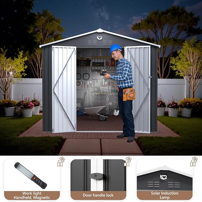 10x12 FT Outdoor Storage Shed, Metal Garden Shed - Tool Storage Sheds with Lockable Doors, Waterproof Outside Storage Building for Backyard, Patio (Black; Floor Not Included) - Image 2