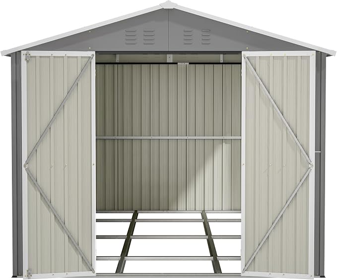 YOPTO 8x12 FT Large Outdoor Storage Shed with Lockable Doors & Floor Base,Weather-Resistant Metal Tool Shed for Garden, Backyard,Patio,Lawn,Gray - Image 13