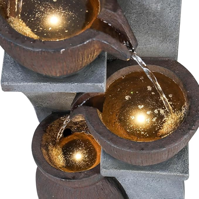 SunJet 4-Tier Outdoor Water Fountain Resin Waterfall Fountains Decor with LED Lighting Natural Polyresin Looking Stone Decor for Garden Patio Fold Court Yard Deck 11.4" L x 11.8" W x 32.8" H