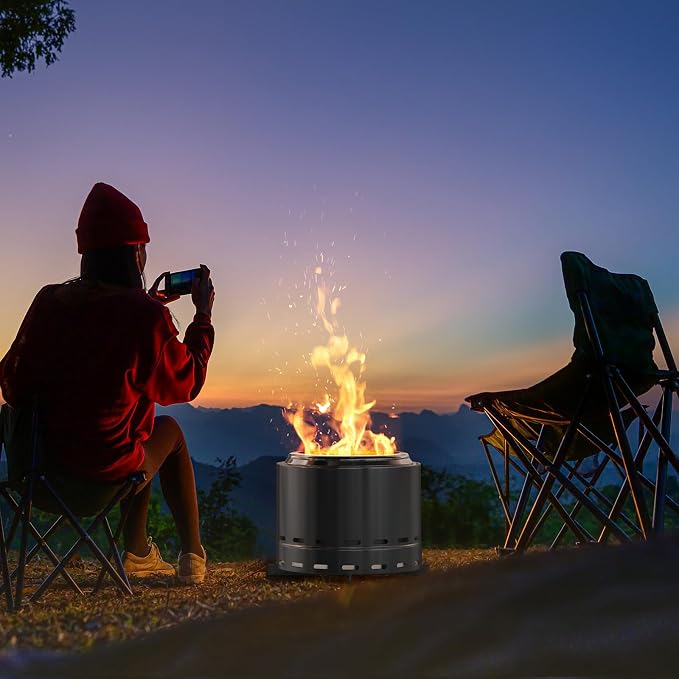 ROOMTEC 15" Smokeless Fire Pit, Portable Wood Burning Firepit with Stand and Bag, Easy Clean Bonfire with Removable Ash Pan, Low Smoke Fireplaces for Camping, Patio and Outside - Image 6