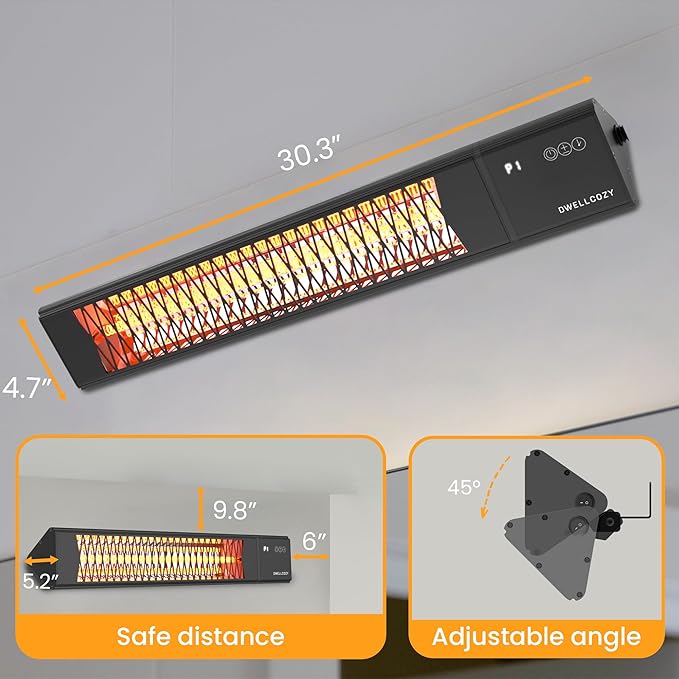 2s Wall-Mounted Patio Heater 5 Modes, Indoor/Outdoor Heaters for Patio, 1500W Infrared Electric Garage Heaters with Remote, Space Heater for Garden,Backyard IP55 Resistant, 24H Timer, Black