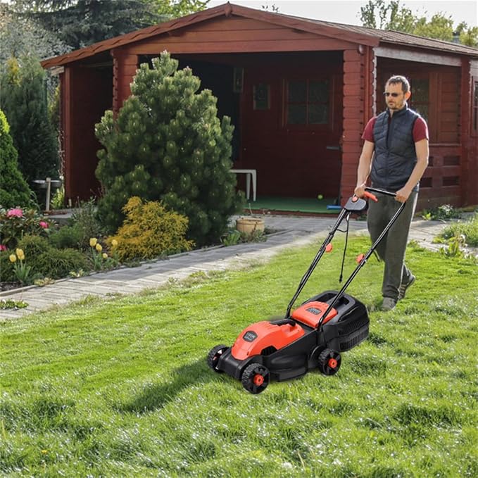 13-Inch Electric Lawn Mower 8 Gal Grass Collection Box 3 Adjustable Cutting Heights Lightweight 15.5LBS Push Mower for Garden (Red) - Image 5