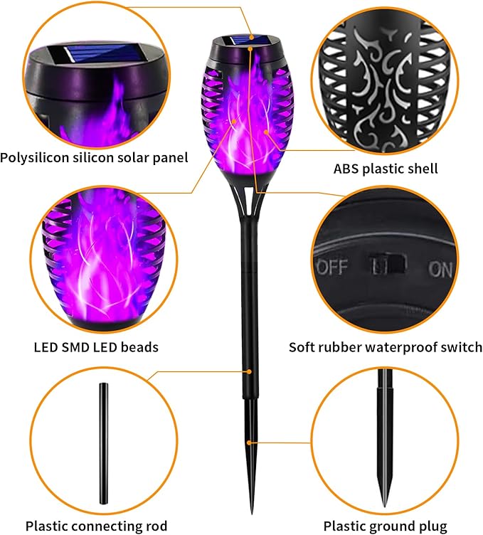Swingers Solar Lights Outdoor,Halloween Solar Torch Lights with Flickering Flame,Waterproof Outdoor Garden Lights for Outside Patio Pathway Yard Decorations(8, Purple)