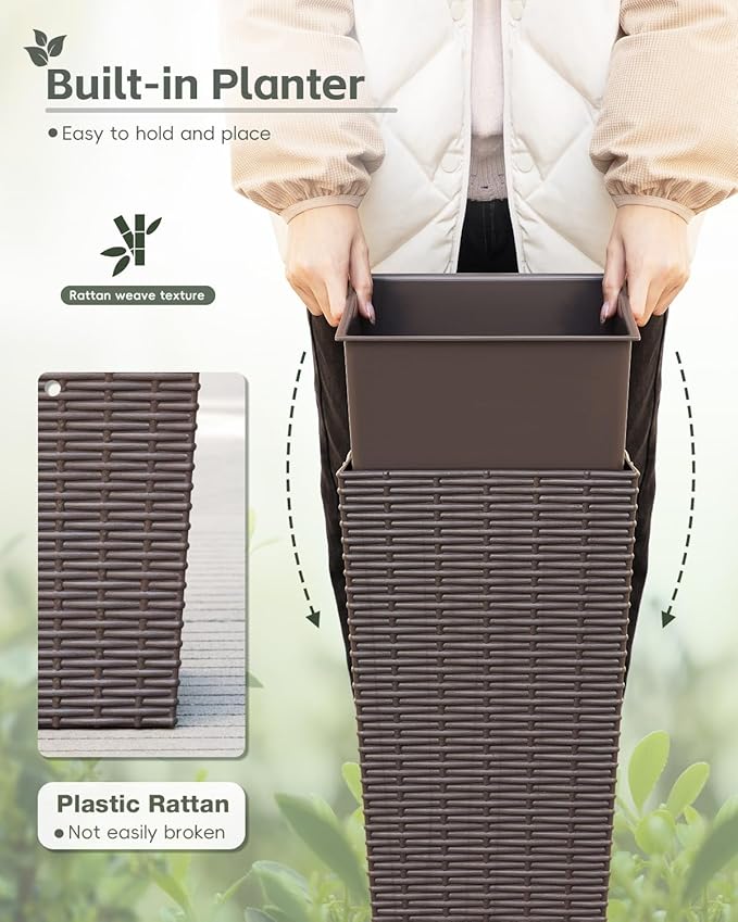 24 Inch Tall Plastic Planters (Set of 2), Detachable Inner Pot & Drainage Holes, Outdoor Decorative Flower Pots for Large Plants, Trees, Patio, and Garden, Brown