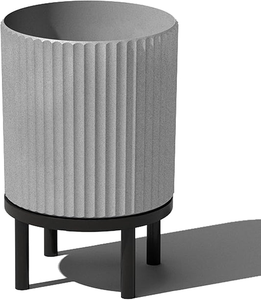 Veradek Demi Series Round Planter w/ Stand for Porch/Patio | Durable Plastic-Concrete & Wooden Stand | Modern Décor for Tall Plants, Flowers