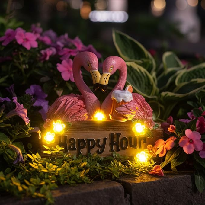 Solar Flamingo Garden Decor 5.9" Pink Flamingo Statue Solar Lights Outdoor Resin Garden Statues for Outside Yard Porch Lawn Unique Birthday Housewarming Gift for New Home Women Mom Grandma