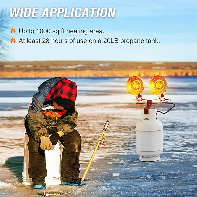 30000 BTU Propane Heater Outdoor, Double Tank Top Cordless Radiant Gas Heater, Tip-Over Protection, Safety Shut-off Valve for Patio, Camping, Fishing, Garage