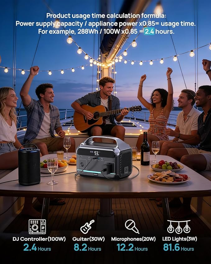 DaranEner Portable Power Station 600W, 288Wh LiFePO4 Battery Backup Power w/2×600W AC Outlets (1200W Surge), 2.2H Fast Charging, Solar Generator for Outdoor Camping/RVs/Home Emergency (Solar Optional) - Image 7