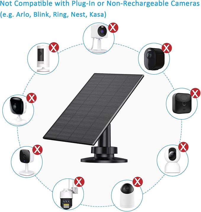 2W Solar Panel for Security Camera Outdoor, USB/USB-C Charger with IP65 Waterproof, 360° Adjustable Mount & 7.2ft Cable, Compatible with Rechargeable Battery Cameras (4 Pack, Black) - Image 7