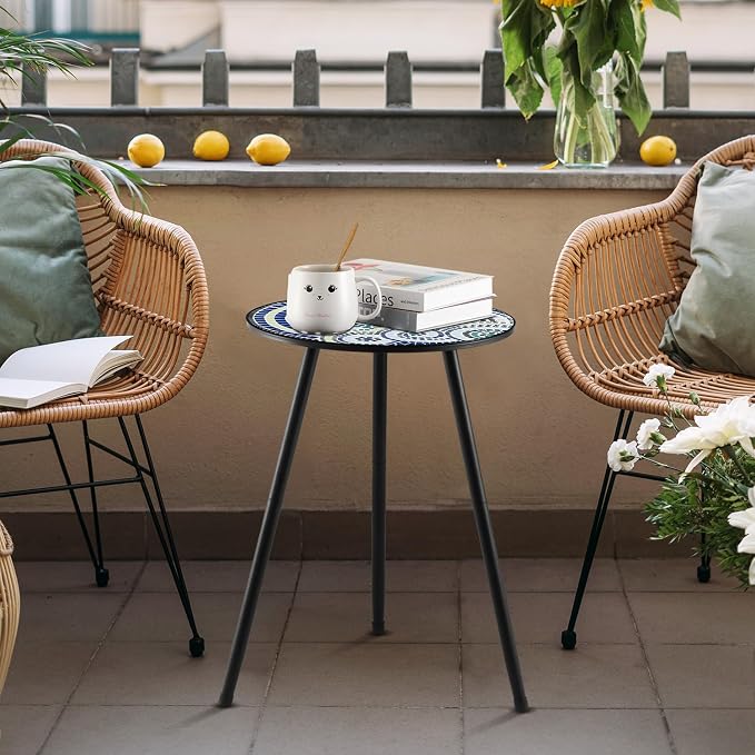 1 Pack Metal Outdoor Side Table Small Outside Round End Table for Patio Modern Accent Garden Corner Table for Small Spaces, Balcony, Porch, Weather-Resistant, Plant Stand Indoor, Round Mosaic - Image 8