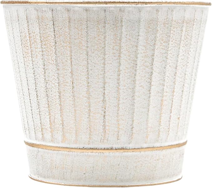 Hosley Metal Planters 7" Dia x 6" H Ideal Farmhouse Decor for Floral Arrangements Weddings, Gift Special Events Parties Outdoor Planters White wash