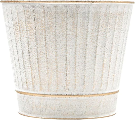 Hosley Metal Planters 7" Dia x 6" H Ideal Farmhouse Decor for Floral Arrangements Weddings, Gift Special Events Parties Outdoor Planters White wash