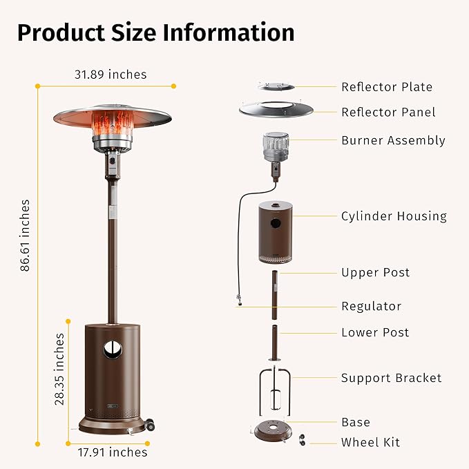 EAST OAK Upgraded 50,000 BTU Propane Patio Heater, Outdoor Heater with Enhanced Burner Head, One-Touch Ignition, Quick Snap-Fit Assembly, Round Table Design for Garden, Balcony, Backyard