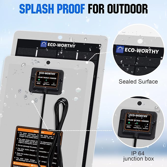 ECO-WORTHY 2.5W Solar Car Battery Charger Maintainer 12V Waterproof Solar Panel Portable Solar Trickle Charger for Car Truck Boat Lawn Mower RV Trailer Tractor Utility Vehicle Battery - Image 5