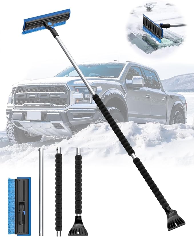 helloleiboo 2025 Extra Long 55.7" Ice Scrapers for Car Windshield Multi-Functional Detachable Car Ice Scraper with Foam Grip and 270° Pivoting Brush Head Snow Brush for SUV Truck Auto (Blue) - Image 9