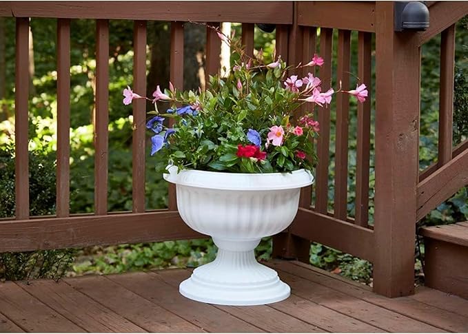 Southern Patio Dynamic Indoor Outdoor 18" Resin Grecian Style Urn Accent Planter Pot, White (2 Pack)