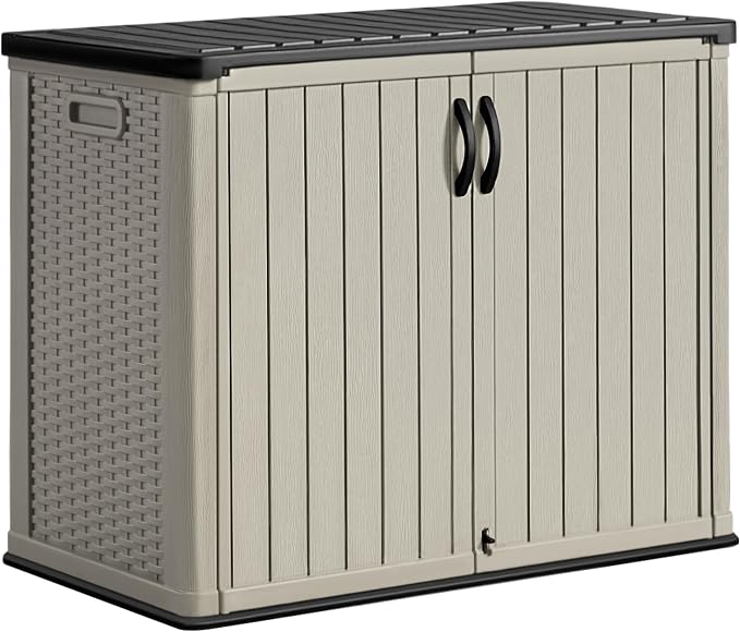 Greesum Outdoor Horizontal Storage Sheds 27 Cu.ft Resin Large Storaged Box Weather Resistance, Without Shelf, Easy to Assemble, Prefect for Garden, Patios, Backyards, Beige by BuynowfromGreesum