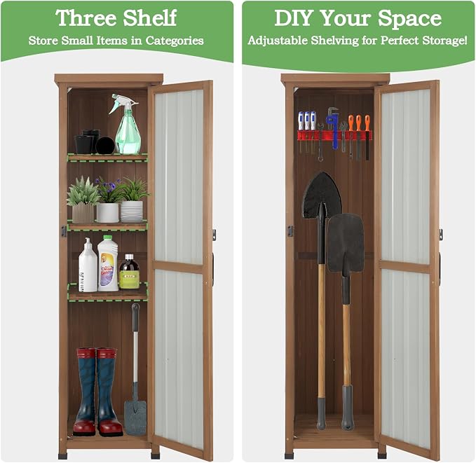 62" H Tall Narrow Outdoor Storage Cabinet with Metal Top, Outdoor Shed Storage Unit Waterproof with Adjustable Shelves for Garden, Patio, Living Room, or Entryway Storage, Black - Image 2