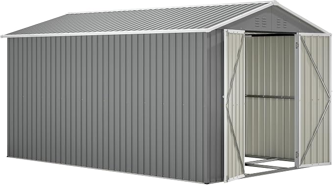 YOPTO 8x12 FT Large Outdoor Storage Shed with Lockable Doors & Floor Base,Weather-Resistant Metal Tool Shed for Garden, Backyard,Patio,Lawn,Gray - Image 14