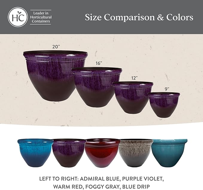 The HC Companies 16 Inch Pizzazz Round Planter Pots with Ceramic Look, Lightweight UV-Resistant Plastic Indoor & Outdoor Planters, 2-Pack Flower Pots for Garden & Home Decor, Warm Red