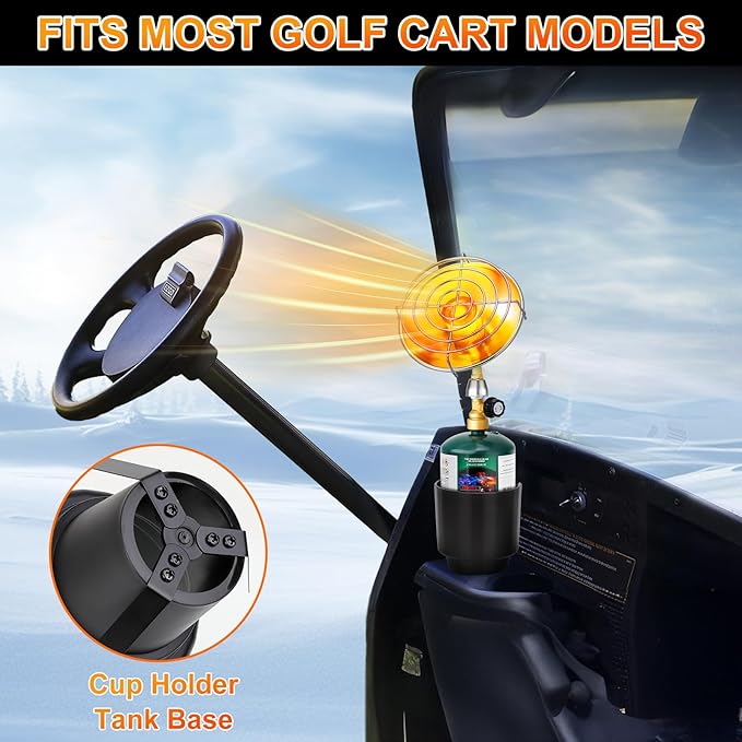 Golf Cart Heater, Portable Propane Heater with Foldable Base, Golf Cart Accessories, Safe 2-in-1 Outdoor Patio Heaters with Golf Cart Cup Holder, Gas Tank Cordless Heaters for Tent Camping Fishing