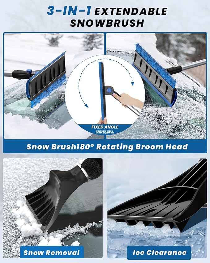helloleiboo 2025 Extra Long 55.7" Ice Scrapers for Car Windshield Multi-Functional Detachable Car Ice Scraper with Foam Grip and 270° Pivoting Brush Head Snow Brush for SUV Truck Auto (Blue) - Image 3