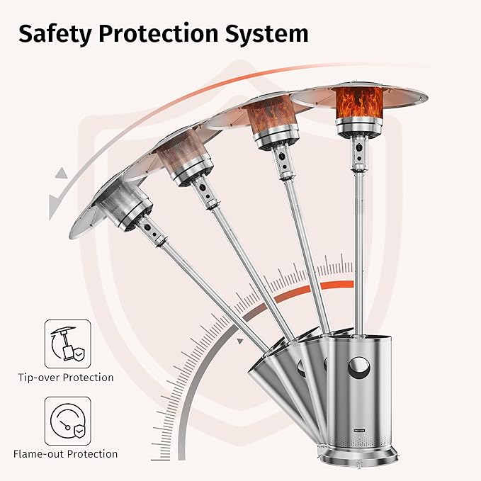 EAST OAK 50,000 BTU Patio Heater for Outdoor Use With Round Table Design and Wheels, Outdoor Patio Heater for Home and Commercial, Double-Layer Stainless Steel Burner, Stainless Steel