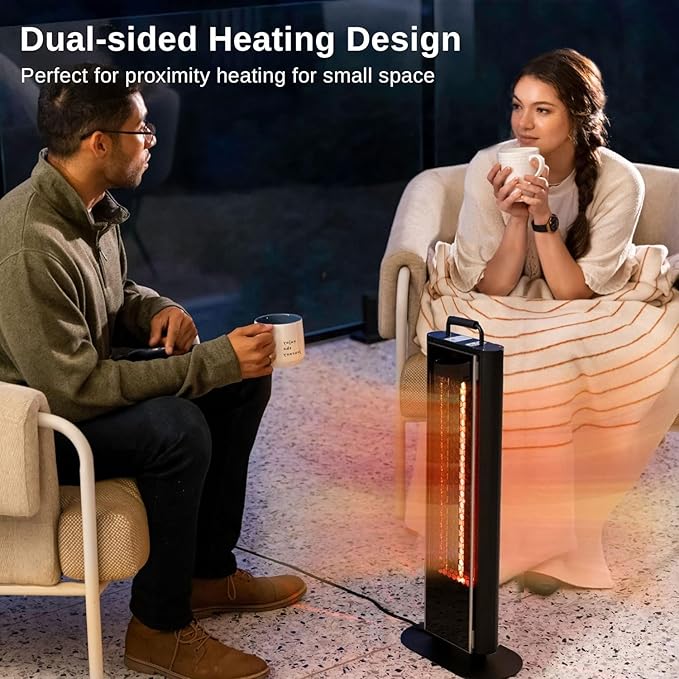 EAST OAK 1200W Electric Heater, Under Table Electric Heater with Double-Sided Design Silent Heating, IP65 Waterproof Portable Patio Heat with Handle and Protection from Tip-Over & Overheating