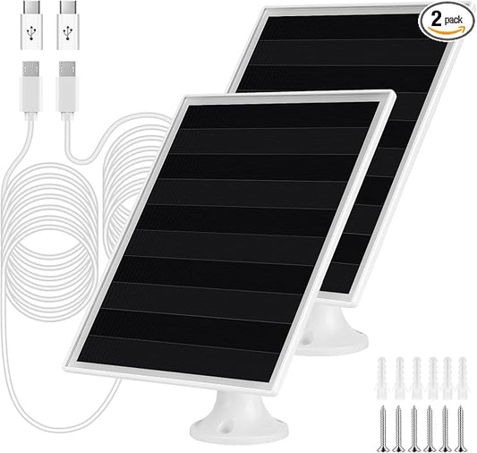 6W Solar Panel Charger, Solar Panel with Micro USB & USB-C Port for DC 5V Outdoor Rechargeable Battery Camera, IP66 Waterproof, 360° Adjustable Security Mount, 2PC by gulisot