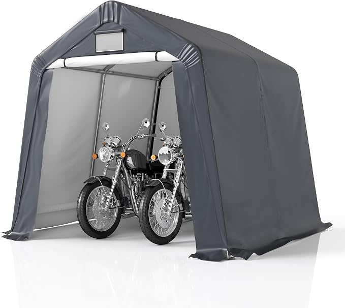 GARTOO 8' x 8' Outdoor Storage Shelter Shed- Heavy Duty Storage Tent with Roll-up Ventilated Windows, Portable Garage Zipper Storage shed for Bike, ATV, Motorcycle Shelter, Gray by GARTOO