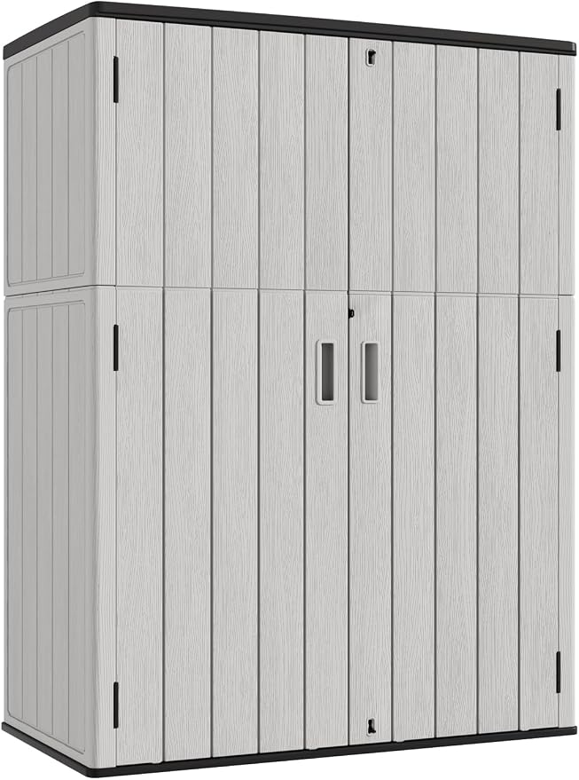 KINYING Outdoor Vertical Storage Shed,57 Cu.ft Outdoor Storage Cabinet Waterproof,Resin Sheds & Outdoor Storage Clearance for Garden,Patio,Backyard,Lockable (Grey) by KINYING