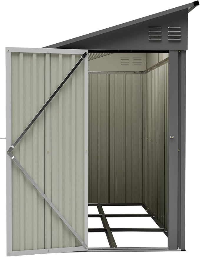 YOPTO 4×8 FT Lean to Metal Shed,Outdoor Heavy-Duty Storage Shed with Floor Base,All Weather Waterproof Garden Tool House W/Lockable Door&2 Air Vents,Reversible Door Design,for Backyard,Patio,Lawn,Gray - Image 15